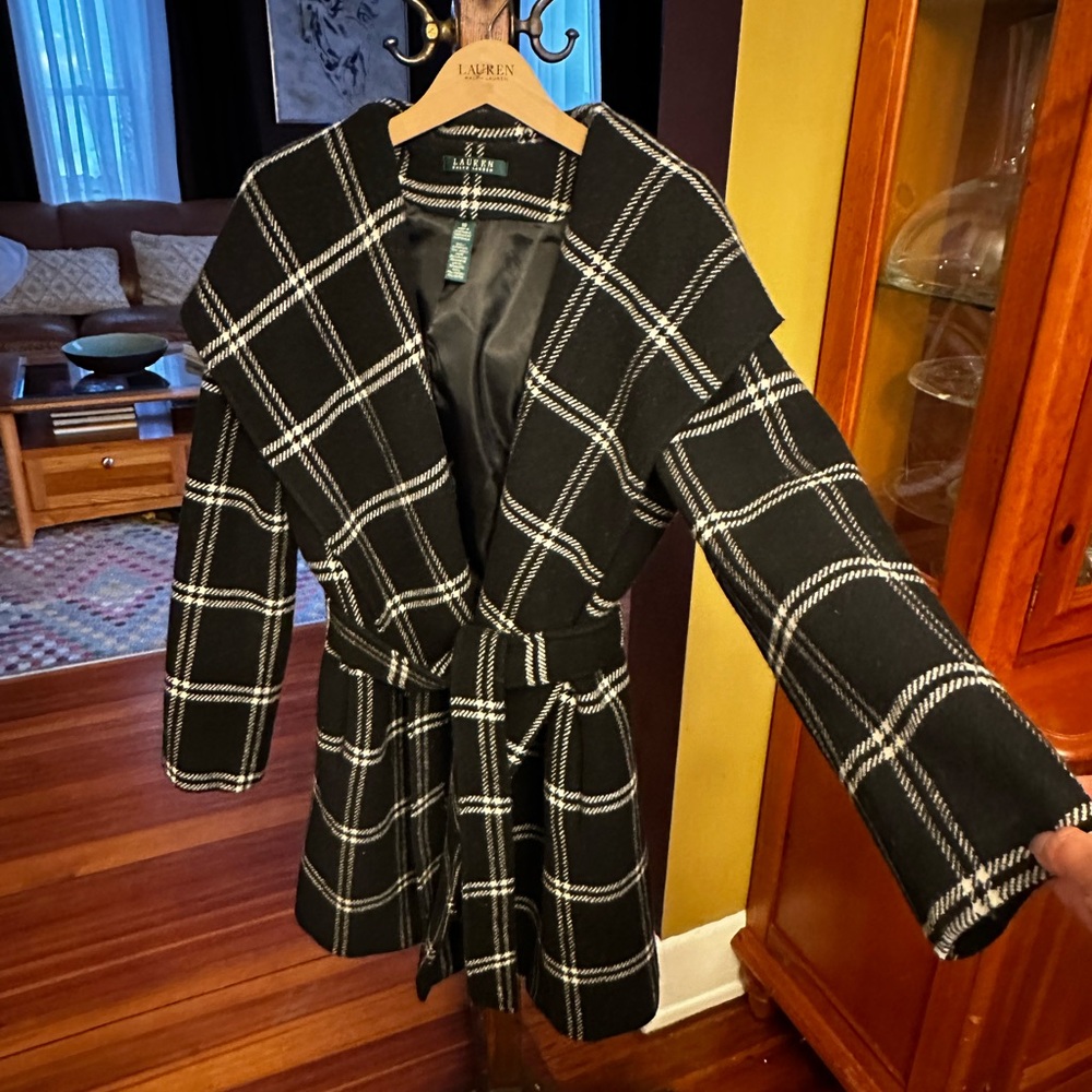 Ralph Lauren Windowpane Plaid Wool Wrap Coat sz 10